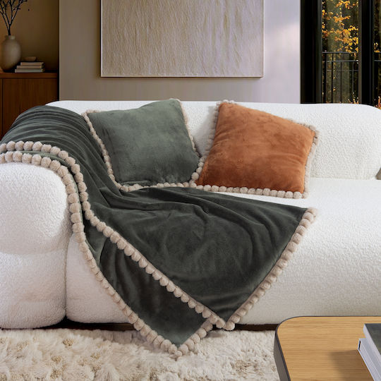 Nef-Nef Homeware Pompozia Комплект Одеяло Пике за Диван 130x180см Зелен