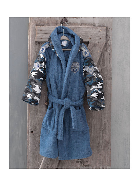 Rythmos Kinderbademantel Army Army Blau mit Kap...