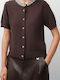 Women's Knitted Cardigan with Buttons Brown