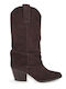 Wildleder Damenstiefel im Cowboy-Stil mit Mittelhohem Absatz Braun