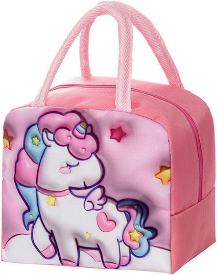 Lean Toys Schulische Isolierte Kinder Lunchtasche Handtasche Rosa Einhörner 20x10x23cm