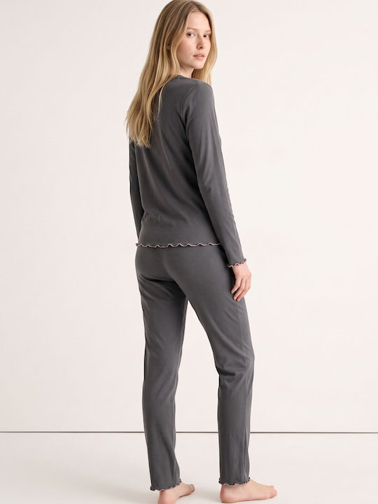 Minerva Set De Pijamale De Iarnă Pentru Femei Antracit Floral