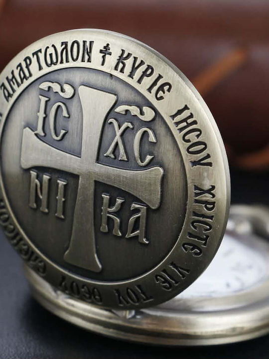 Джобен часовник Бронзов оттенък Исус Христос Победа Bronze Tone Pocket Watch Jesus Christ Victory Molfs