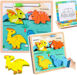 Puzzle Dinosaurs Marker Din Lemn Pentru Copii Pegged Pentru Vârsta 2+ Ani 14 Piese Lean Toys
