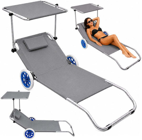 Lean Toys Grey Foldable Aluminum Beach Sunbed with Shader