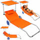Lean Toys Beach Sunbed Orange Foldable Aluminum with Shader