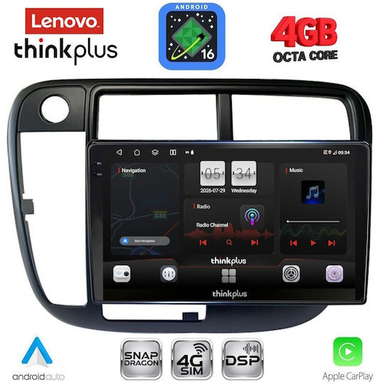 Lenovo Автомобилна Аудио Система за Honda Civic 1995-2001 с Clima (Bluetooth/USB/Wi-Fi/GPS/Apple CarPlay/Android Auto) с Touch Screen 9"