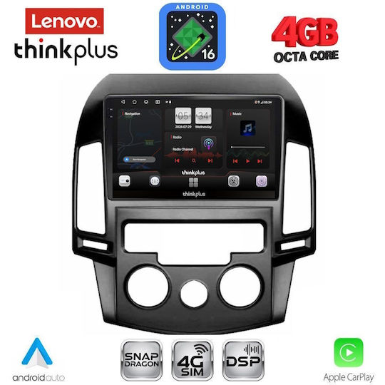 Lenovo Автомобилна Аудио Система за Hyundai i30 2007-2012 с A/C (Bluetooth/USB/Вграден Wi-Fi/GPS/Apple CarPlay/Android Auto) с Touch Screen 9"