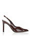 Pointed Toe Heels in Patent Leather with High Heel Brown
