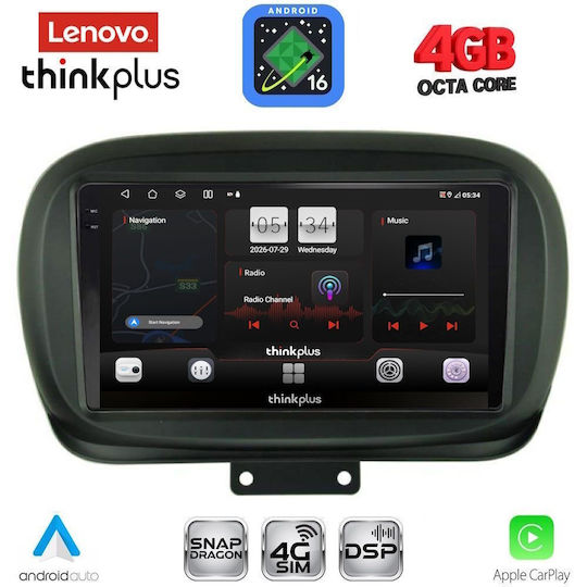 Lenovo Car Audio System for Fiat 500X 2014-2024 Bluetooth USB WiFi GPS Apple CarPlay Android Auto with 9" Touch Screen
