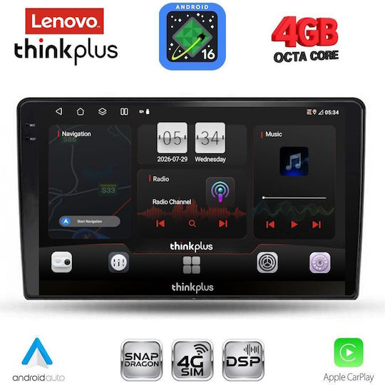 Lenovo Car Audio System for Ford Fiesta 2018-2025 (Bluetooth/USB/WiFi/GPS/Apple CarPlay/Android Auto) with 10" Touch Screen
