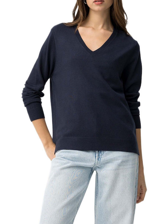 Damen Bluse mit V-Ausschnitt Blau
