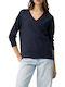 Damen Bluse mit V-Ausschnitt Blau