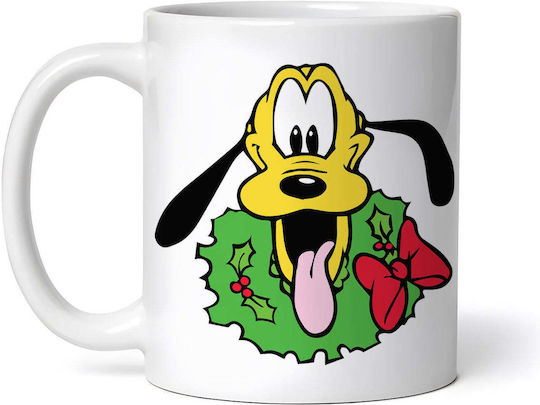 Pluto Christmas Gift Χριστουγεννιάτικη Κούπα Κεραμική Λευκή 330ml (με Προσωποποίηση)