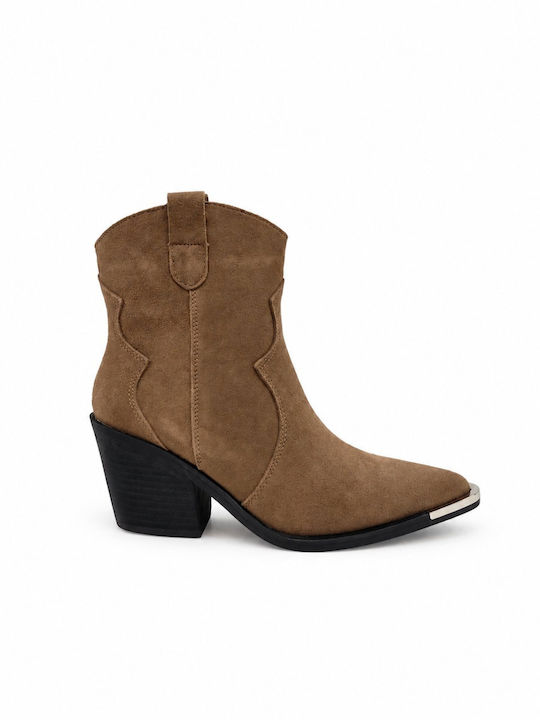 Ideal Shoes Suede Women's Ankle Boots Cowboy Khaki