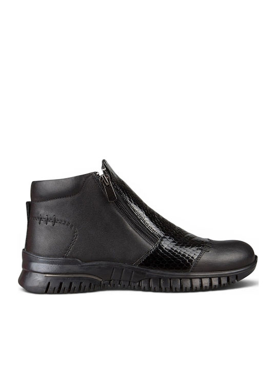 Leder Damen Stiefeletten Schwarz