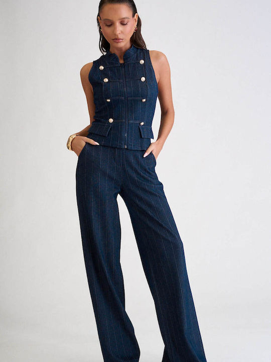 Women's Dark Blue Set with Striped Trousers