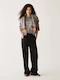Women's Fabric Trousers with Rubber Band in Straight Leg Style Black