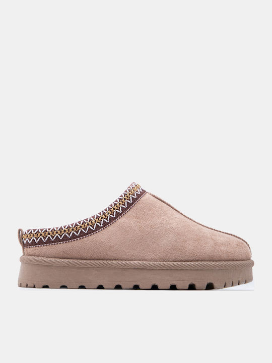 Luigi Luigi Damen Hausschuhe mit Pelz Beige