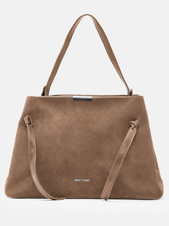 Leather Women's Handbag Crossbody Beige