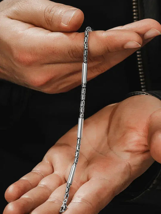 SteweHome Men's Silver Bracelet with Zircon 20cm