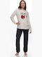 Galaxy Galaxy Damen Schlafanzug & Pyjamas Winter Ecru/Anthrazit