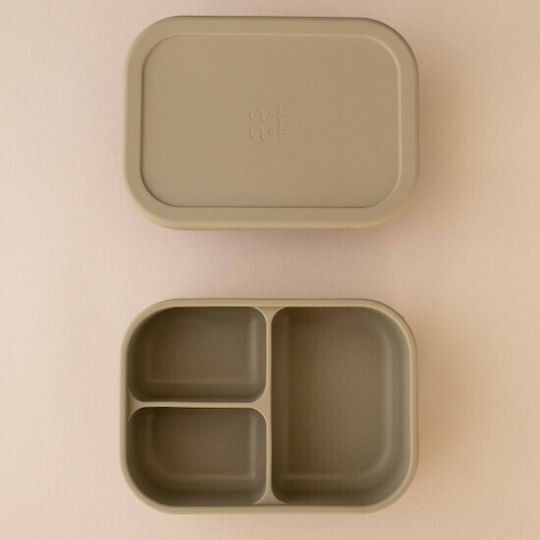 Nok Nok Kids' Food Container Made of Silicone 0.8 Litre Green Lunchbox 3 Divided Sage