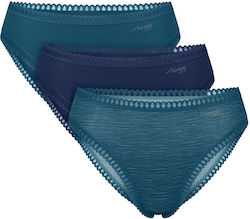 Sloggi Ψηλόμεσα Slip 3Pack με Δαντέλα Πετρόλ