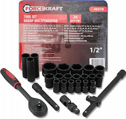 Forcekraft Clichet Cu Chei Tubulare 1\2" 26 Bucăți