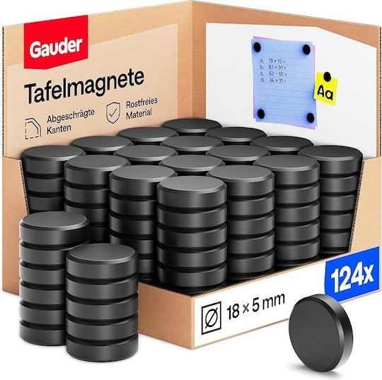 Set of 62 Strong Round Gauder Magnets Magnetic Surface Whiteboard Refrigerator 18 x 5 mm Black
