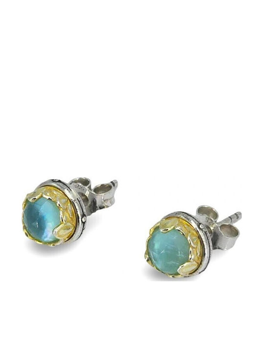 Silver Gold Plated Stud Earrings with Blue Pearls Silver Gold Plated Stud Earrings with Blue Pearls