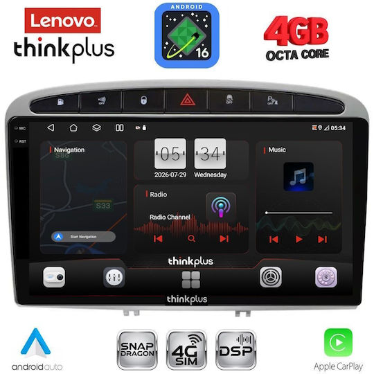 Lenovo Автомобилна Аудио Система За Peugeot 308 / RCZ 2007-2012 (Bluetooth/USB/Wi-Fi/GPS/Apple CarPlay/Android Auto) С Touch Screen 9"