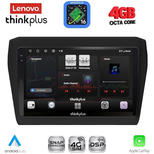 Lenovo Автомобилна Аудио Система за Suzuki Swift 2017-2023 (Bluetooth/USB/Вграден Wi-Fi/GPS/Apple CarPlay/Android Auto) с Touch Screen 9"