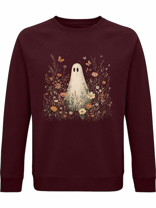 Суитшърт Органичен Унисекс Wildflower Ghost Boho Floral Halloween Vintage Spooky Season Ghost Fall Flowers Бордо