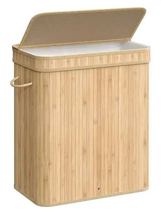Songmics Coș de rufe Bamboo 100lt cu capac 55x34x61cm Bej