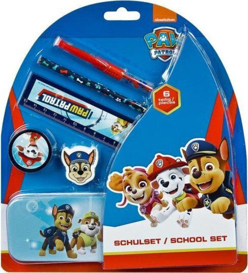 Paw Patrol Kinder Schreibwaren-Set mit Bleistift, Spitzer, Radiergummi, Stift, Lineal und Federmäppchen 6 Stück