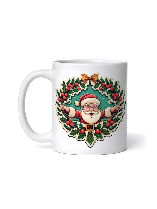 Cană Ceramică De Crăciun Moș Crăciun Și Coroană Cu Fundă Modele Populare 330ml Cu Personalizare