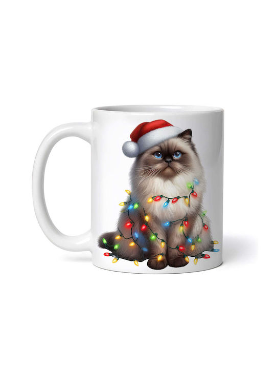 Himalayan Christmas Cat Cană Ceramica Albă 330ml cu Personalizare