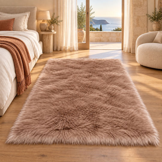 My Home Luxury Angel Non-slip Rectangular Furry Brown Rug 60x90cm