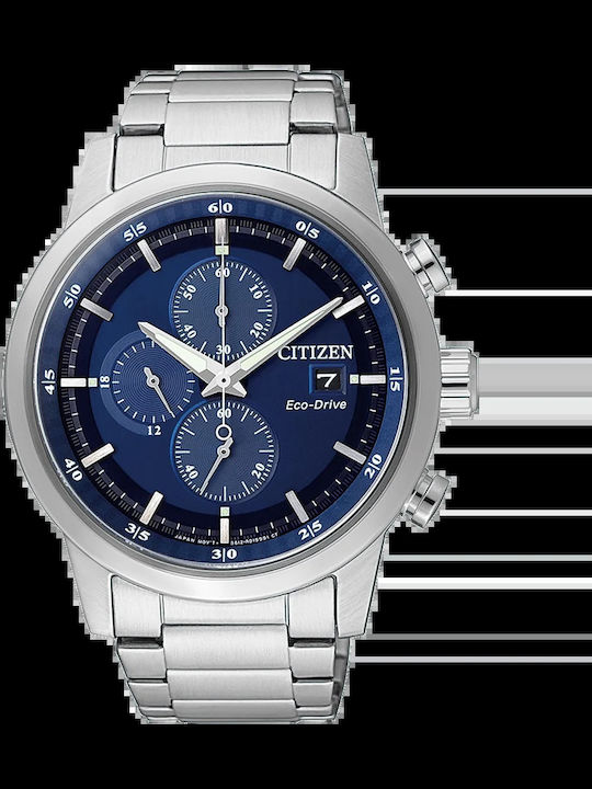 Citizen Eco-Drive Мъжки Часовник Хронограф Eco - Drive със Сребрист Метален Браслет