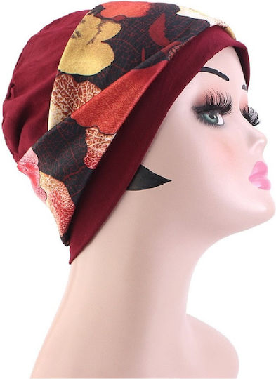 Damen Weiches Turban Haar Stirnbänder Dunkel Rote Blumen Bordeaux