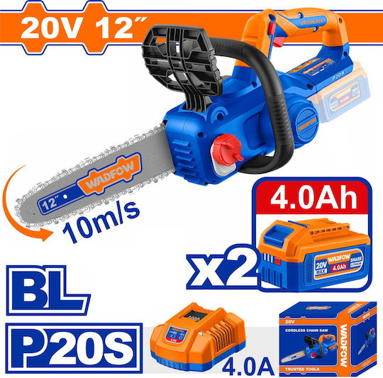 Wadfow Battery Chainsaw 2x4Ah Brushless 20V 4.65kg with Blade Length 30.48cm