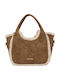 Damen-Schultertasche/Crossbody-Tasche aus Stoff und Fellimitat Suede Camel