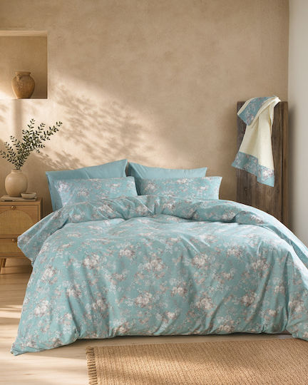 Rythmos Camelia Σετ Σεντόνια Υπέρδιπλα με Λάστιχο 165x205+29εκ. Γαλαζιο (4τμχ)
