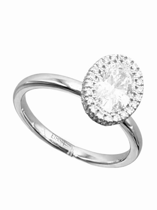 Diamond Jools Single Stone Rosette Ring in 14K White Gold with Diamond