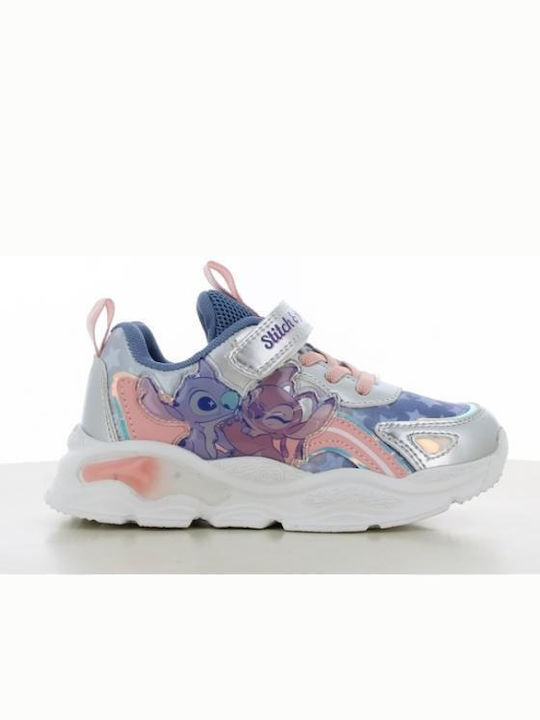 Stitch Kids Sneakers Anatomic with Hoop & Loop Closure & Lights Silver