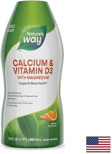 Nature's Way Калций Витамин D3 500 mg Подходящ за деца 1,5 g 480 ml