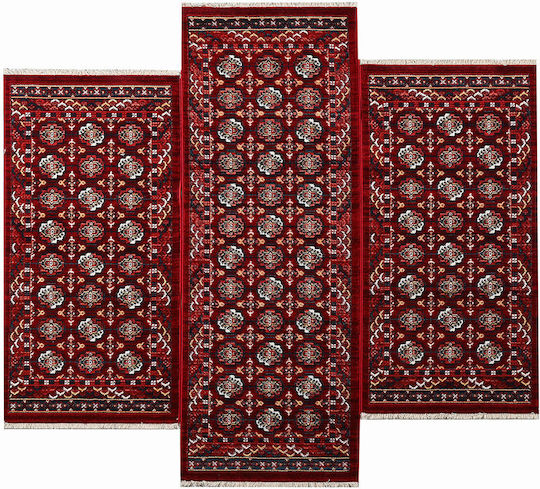 Polcarpet Kazak Oriental Modern Bedroom Rug Sets Cotton Burgundy 3 Pieces