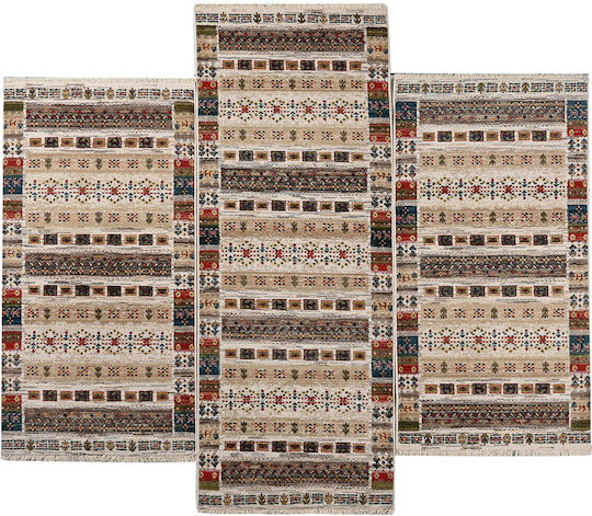 Polcarpet Kazak Oriental 580 Modern Bedroom Rug Sets Cotton Bone Beige 3 Pieces