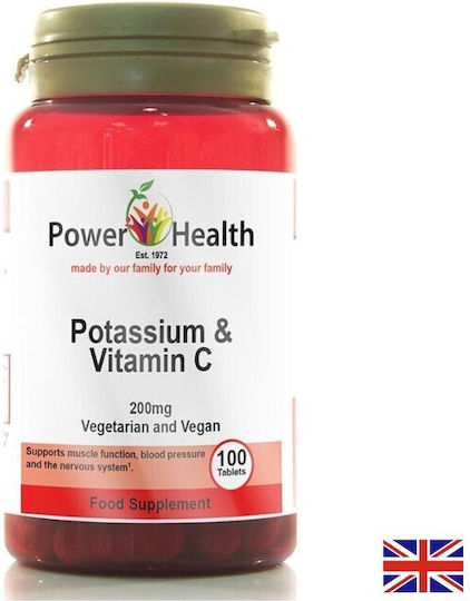 Power Health Kalium Vitamin C 200 mg Подходящо за Деца с Витамин C 100 Таблетки